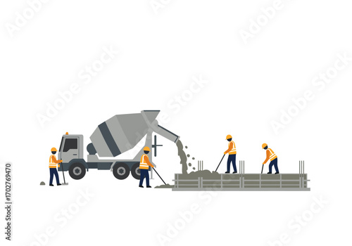 Construction Workers Pouring Concrete.