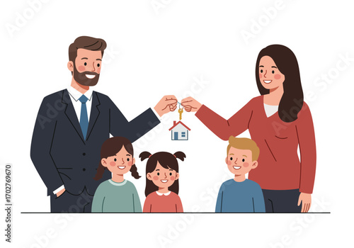 Happy Family Receiving House Keys.