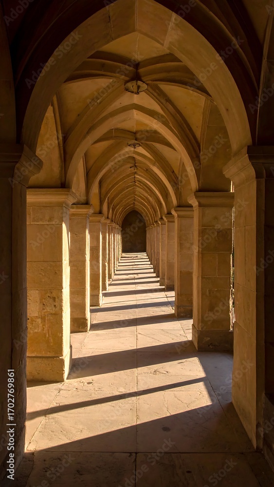 Fototapeta premium Sunlight-drenched arched corridor