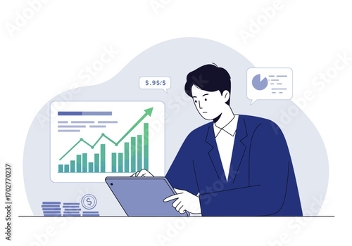 Businessman Analyzing Financial Growth Charts.