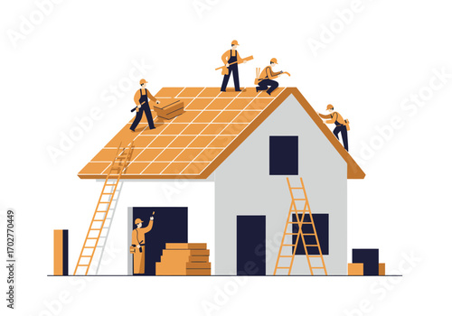 Construction Workers Building a House.