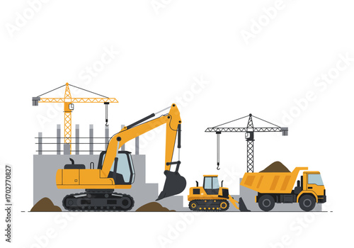 Construction Site with Heavy Machinery.