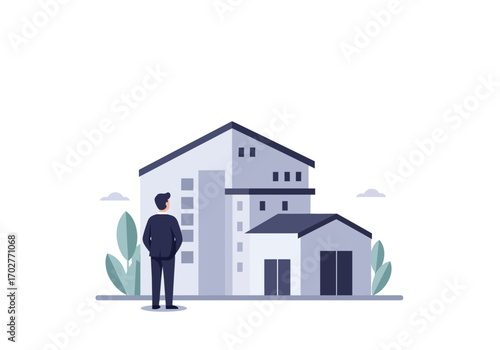 Businessman Contemplating Modern Building Design.
