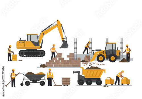 Construction Site Workers and Heavy Machinery.