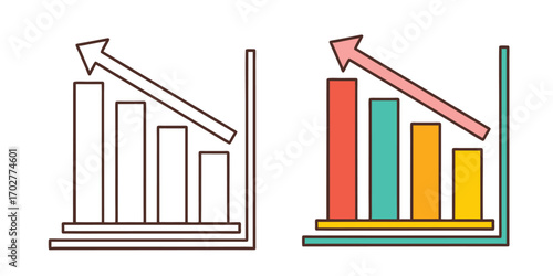 Business growth bar chart with upward arrow icon representing progress and success vector