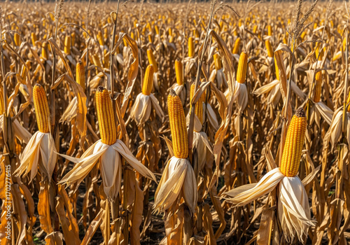 Golden Corn Field with Ripe Ears Under Warm Sunlight
