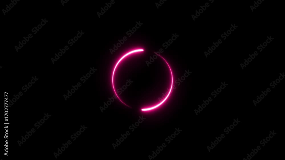Glowing neon glowing loading bar, progress download circle on black background. 4k video . neon glowing circle progress bar animation , Neon Circle lights background