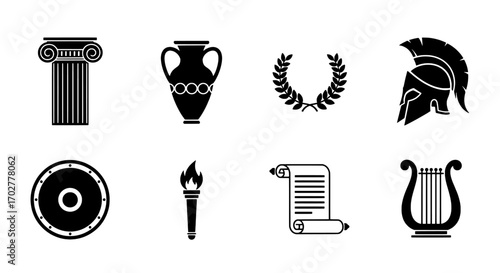 Collection of Black and White Ancient Greek Iconography Elements
