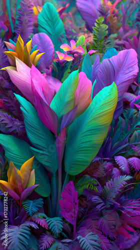 vibrant summer background with a pattern of stylized tropical flowers (e.g., hibiscus