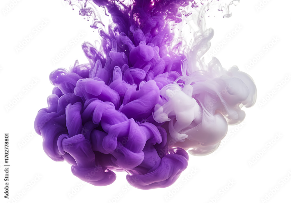 Fototapeta premium Purple and white ink cloud abstract isolated on transparent background