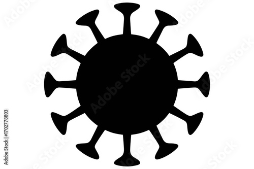 Illustration of a black virus cell with multiple spikes extending from its oval body shape