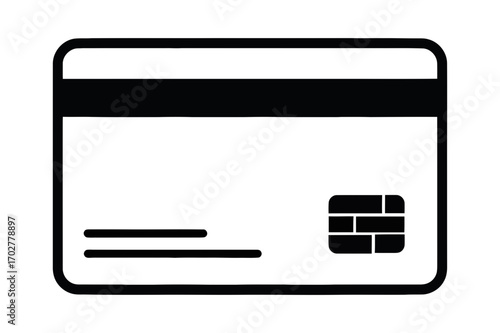 Illustration of a credit card with a magnetic stripe and chip on a white background card