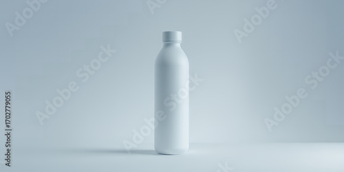 Minimalist white water bottle with cap on a light blue background drink beverage