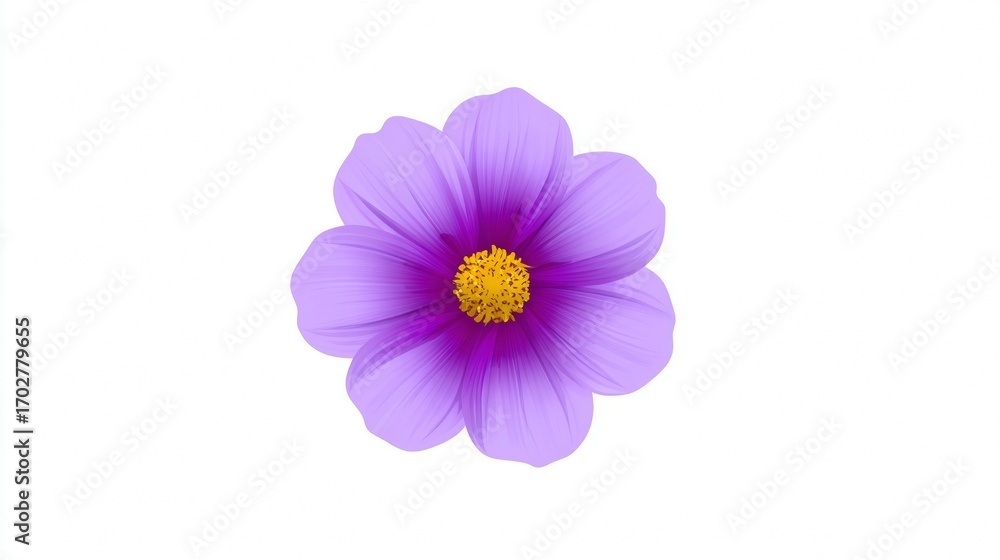 Fototapeta premium A beautiful purple anemone, pink cosmos, and white daisy flowers are isolated on a white background, highlighting their spring nature and floral beauty
