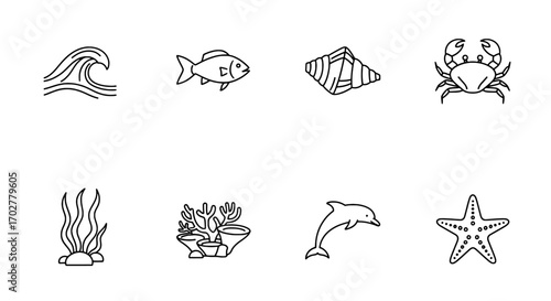 Oceanic life and elements icon set for graphic design