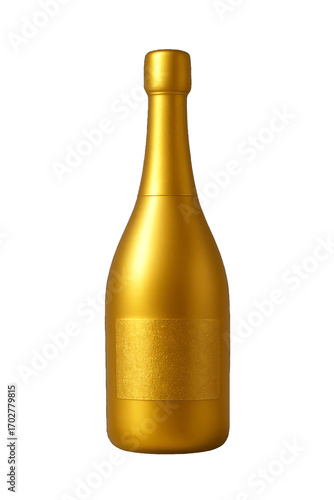 3D plastic icon of golden sparkling wine bottle isolated on transparent background