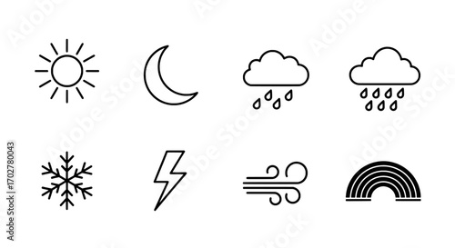 Set of thin line weather icons for user interface and web design