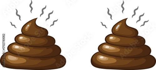 Two cartoon poop emojis with smell lines on white background, playful and humorous design for fun or comic projects