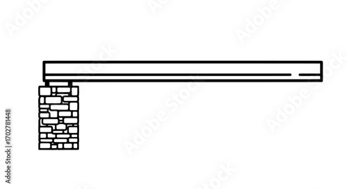 Illustration of a wooden beam supported by a brick structure