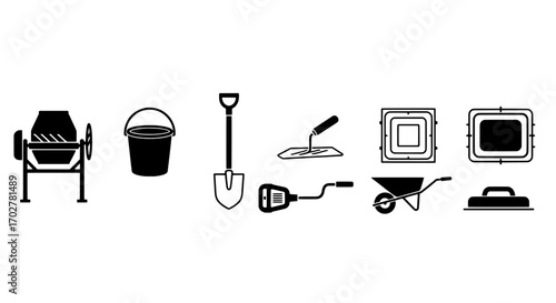 Construction Tools Mixer, Shovel, Wheelbarrow, and More