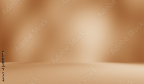 Empty brown golden room studio with shadow of leaves for product presentation. Autumn background. Summer tropical backdrop. Cosmetic showroom.