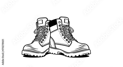 Hand-drawn illustration of durable work and hiking boots, ready for outdoor adventures and tough tasks