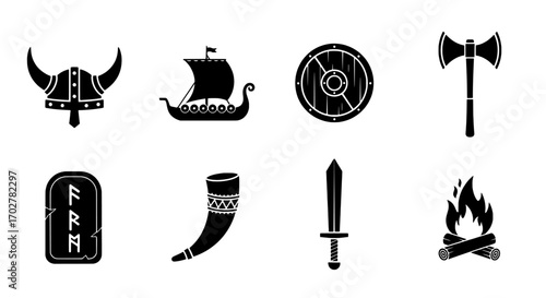Viking Era Symbols Helmet, Ship, Shield, Axe & More