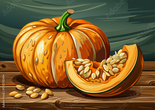 Pumpkin Cut in Half Showing Seeds and Pulp