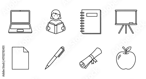 Line art educational items for school and university life