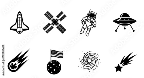 Space Exploration Icon Set Spaceship, Satellite, Astronaut, and More