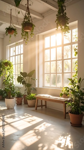 Sunlit indoor room with plants