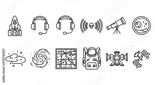 Space Exploration Icons Set Rocket, Telescope, Astronaut and More