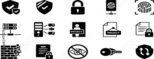 Security line and solid icon set vector. Illustration of Cyber Safety, Privacy, Access Control, and Data Protection