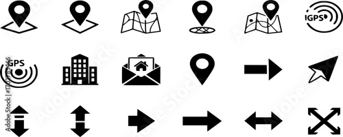 Navigation vector icon set. location, map, GPS, place, address, pointer, direction, icons illustration