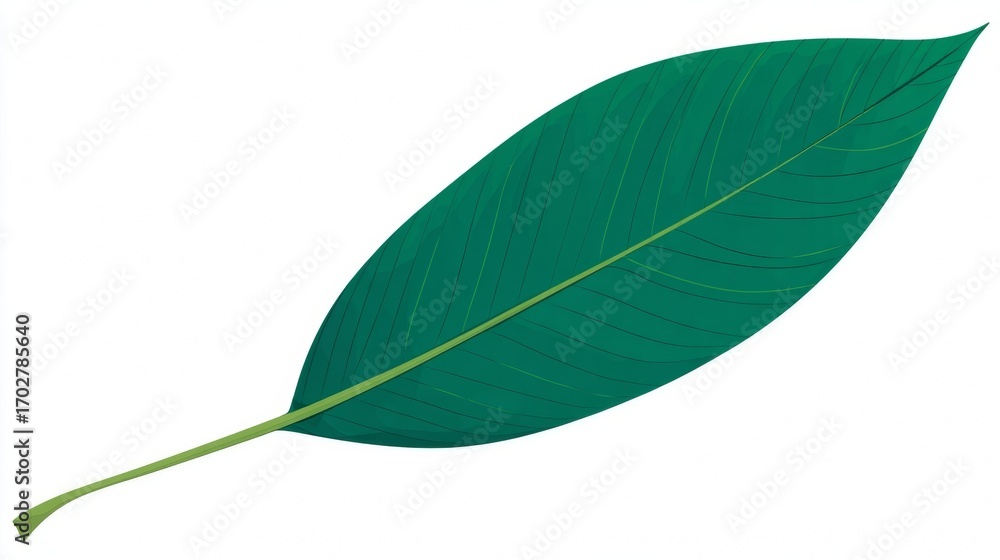 Obraz premium A vibrant green leaf with intricate veins, isolated on a clean white background, captures the essence of a single plant from nature