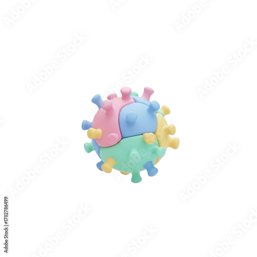 Colorful virus particle puzzle isolated on transparent background