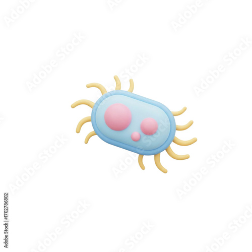 Cute cartoon bacterium with flagella isolated on transparent background
