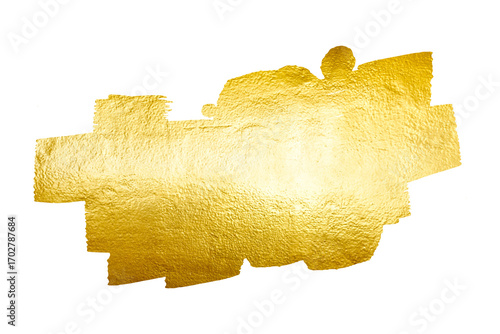 Gold Brush Stroke. Golden paper. Isolated on White Background and Transparent PNG.