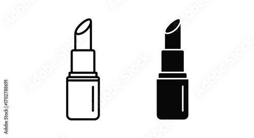Lipstick Icon Set in Outline and Solid Style