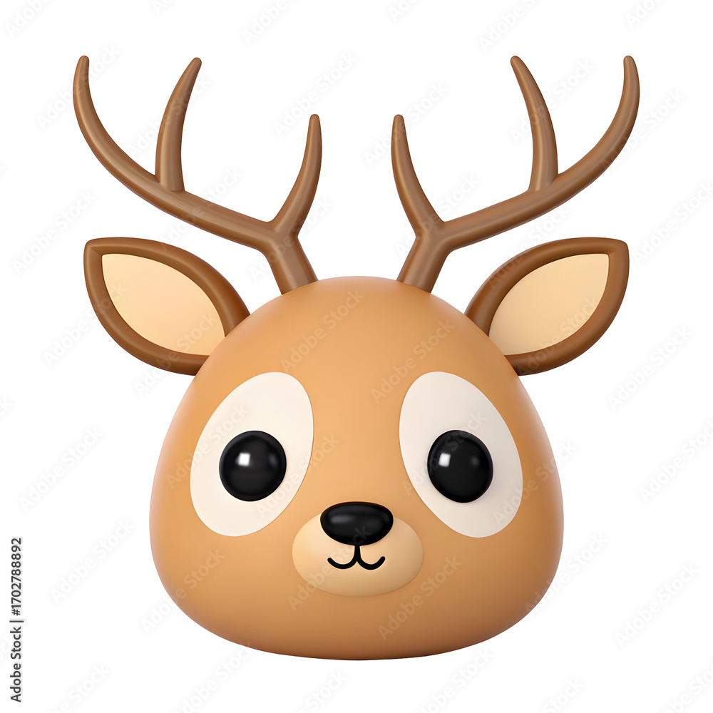 Obraz premium Stylized 3d illustration of a cute cartoon deer head with antlers reindeer animal