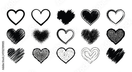 Set of Hand Drawn Heart Icons in Various Styles