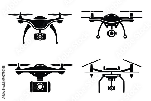Vector Icons of Different Drones with Camera and UAV Technology
