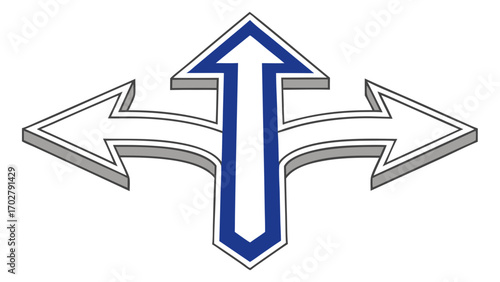 Dimensional arrows pointing forward left right with blue center direction choice