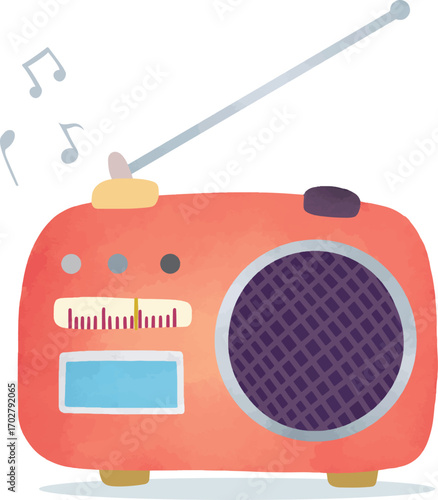 Cute radio watercolor doodle clip art illustration. Vector isolated of music player in childish style cartoon for asset, design, material, background