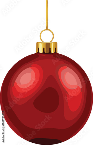 Red Christmas ornament, shiny bauble decoration, holiday ball ornament, festive Christmas decor, Xmas tree ornament, gold cap ornament, seasonal decoration