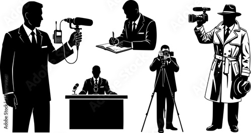 Journalist silhouette set, News reporter silhouettes
