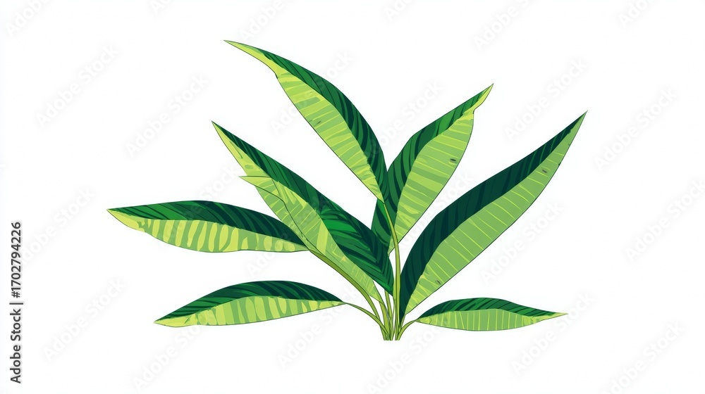 Naklejka premium Close-up of fresh green aloe leaves and a branch with flowers on a white background