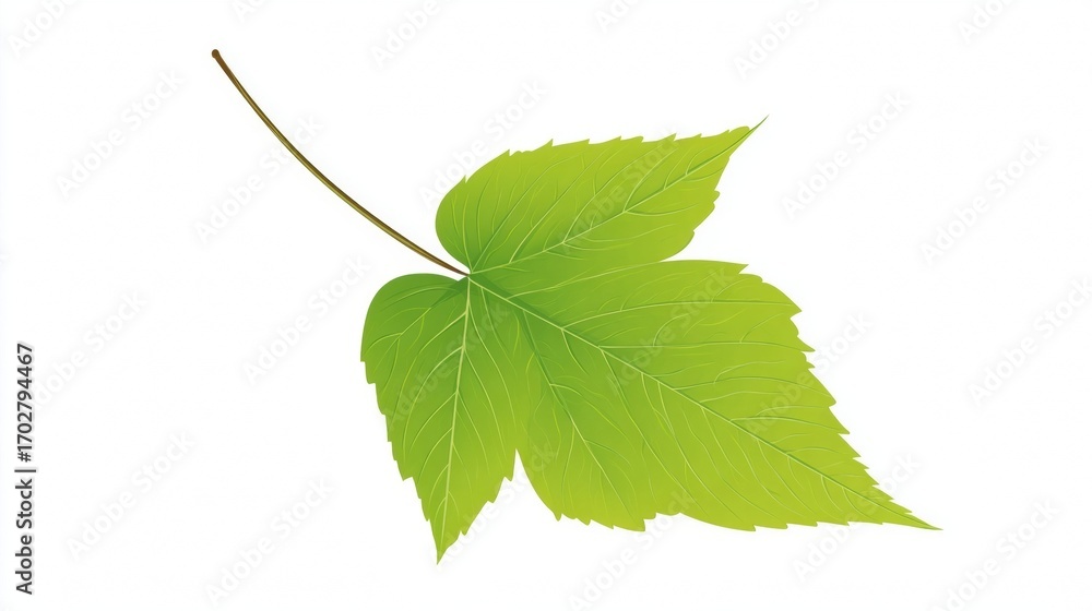 Fototapeta premium Closeup of a fresh green leaf with a detailed vein texture, isolated on a white background