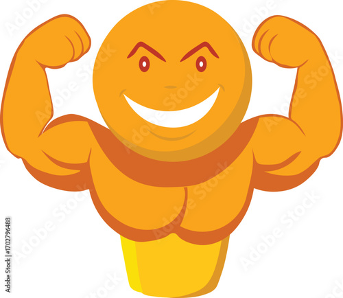 A yellow cartoon character with the words muscle on it, vector illustration