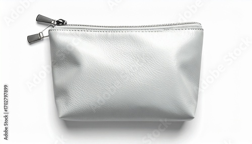 Minimalist white textured zippered pouch with metallic pull, rectangular shape, and clean design, photographed against a plain background